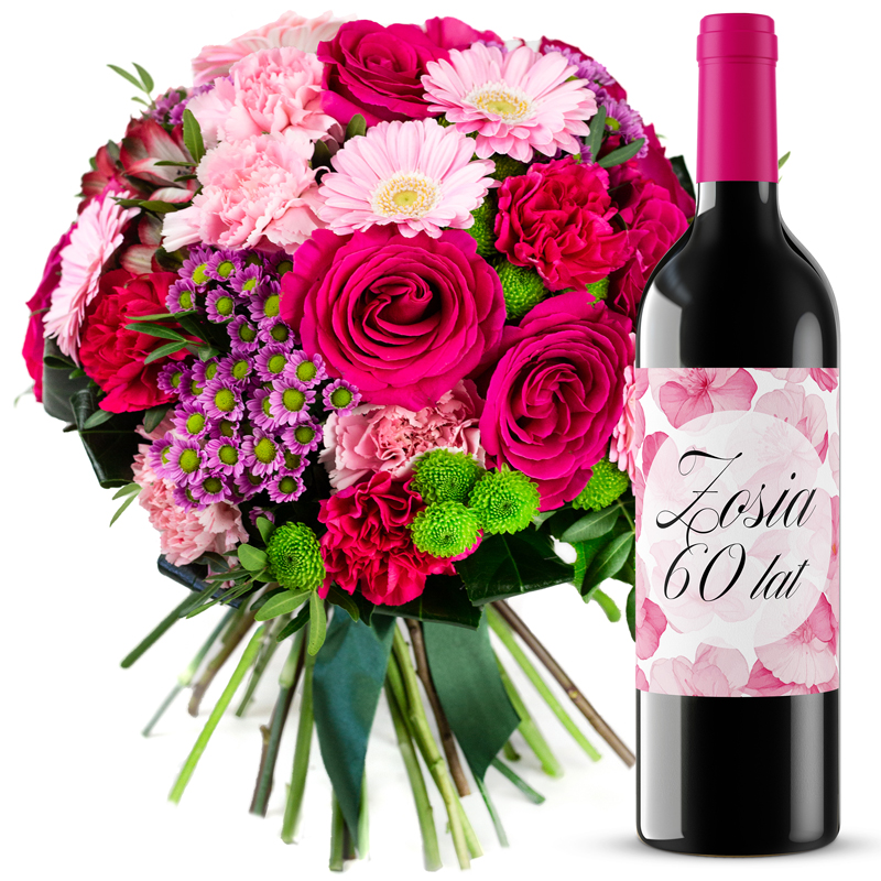 Bukiet Urodzinowy + Wino personalizowane